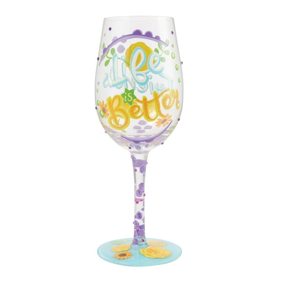 Lolita Life with Friends Hand Painted Multicolor Wine Glass 9in H