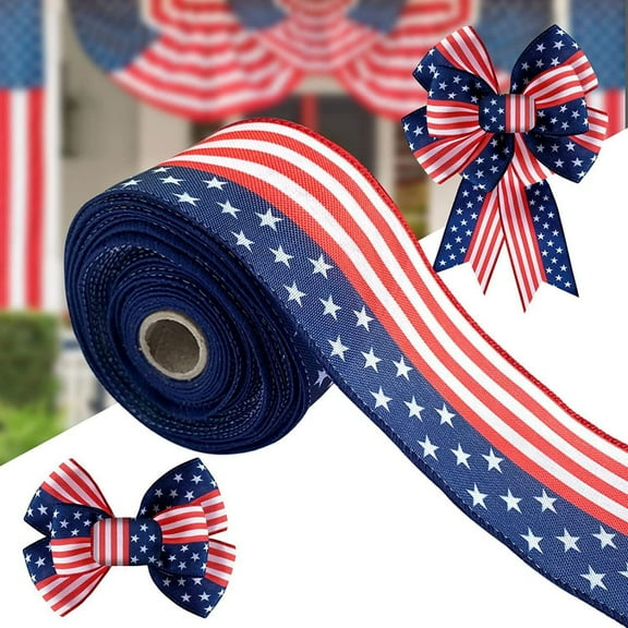 Wzzjkit 4th of July Decorations Star Stripe Ribbon Memorial Day Independence Day, Red White and Blue Ribbons Patriotic Decorations for Indoor Home Decor Party Supplies