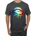 thumbnail image 1 of Wild Bobby, Colorful Neon Rainbow Biting Lips Pop Culture Men's Graphic T-Shirt, Heather Black, X-Large, 1 of 3