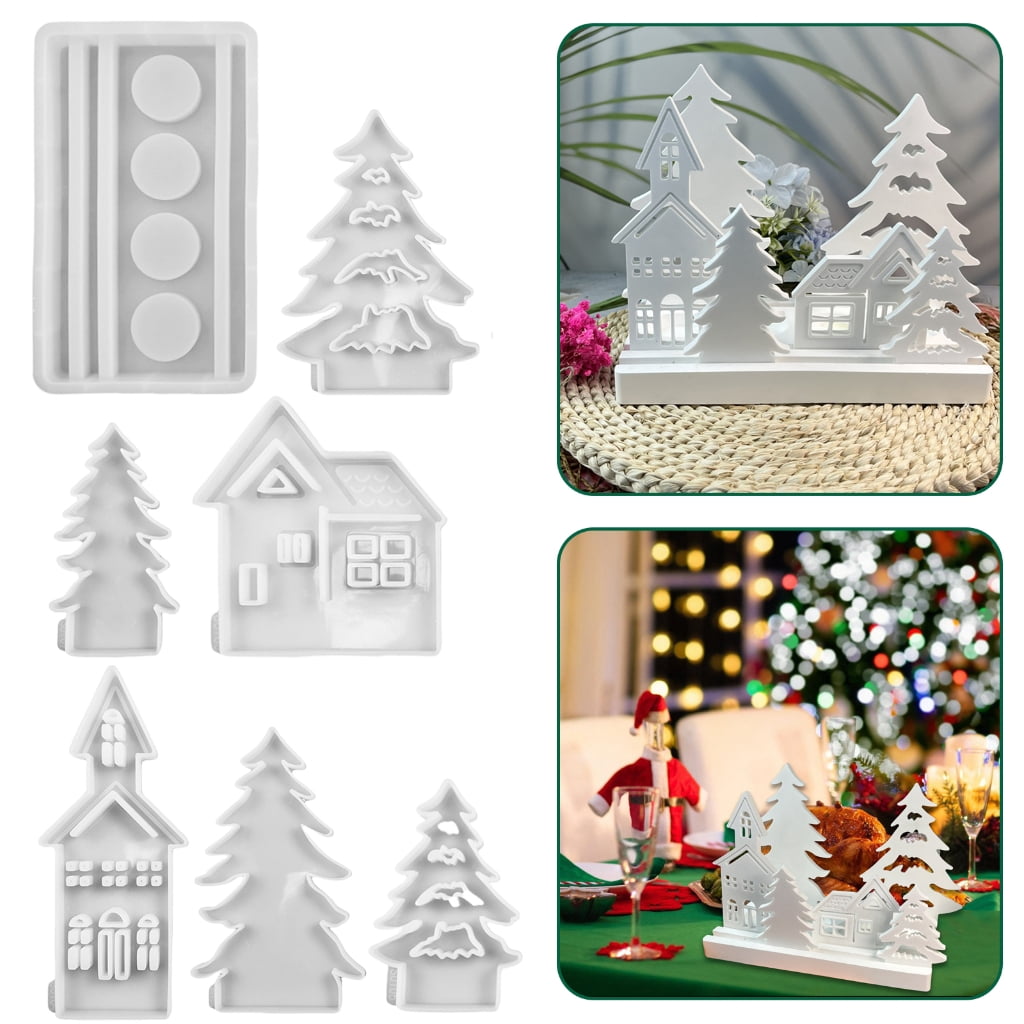 lanema House Shape Resin Mould Tree Silicone Molds DIY Candle Holder Mould for Festival