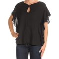 thumbnail image 3 of MAX JEANS Womens Black Ruffled Dolman Sleeve Keyhole Top Size: XS, 3 of 4