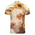 thumbnail image 5 of Highland Cow with Sunflowers Men Zipper T-shirt Summer Casual Short Sleeve T-shirt Top, 5 of 7