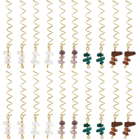 1box 30 pcs 5 styles Dreadlock Accessories Hair Cuffs Beads Pendants Loc Hair Jewelry golden Wire Wrapped Crystal Hair Beads DIY Hair Pendant Charms for Hair Braids Decoration