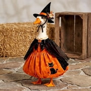 Halloween Witch Themed Dress And Hat Set For 19 To 23 Inch Porch Goose Statue Fall Yard Decor With Black Cat And Pumpkin Motifs