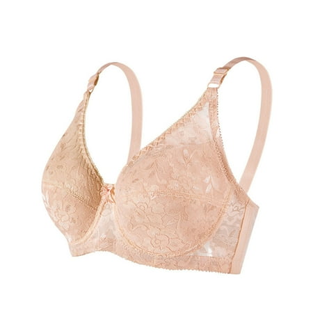 SMihono Savings Womens Floral Lace Minimizer Gathered Plunge Sexy Bra Underwire Bralette Breast Cup Full Coverage Bras Straps Padded Beige M