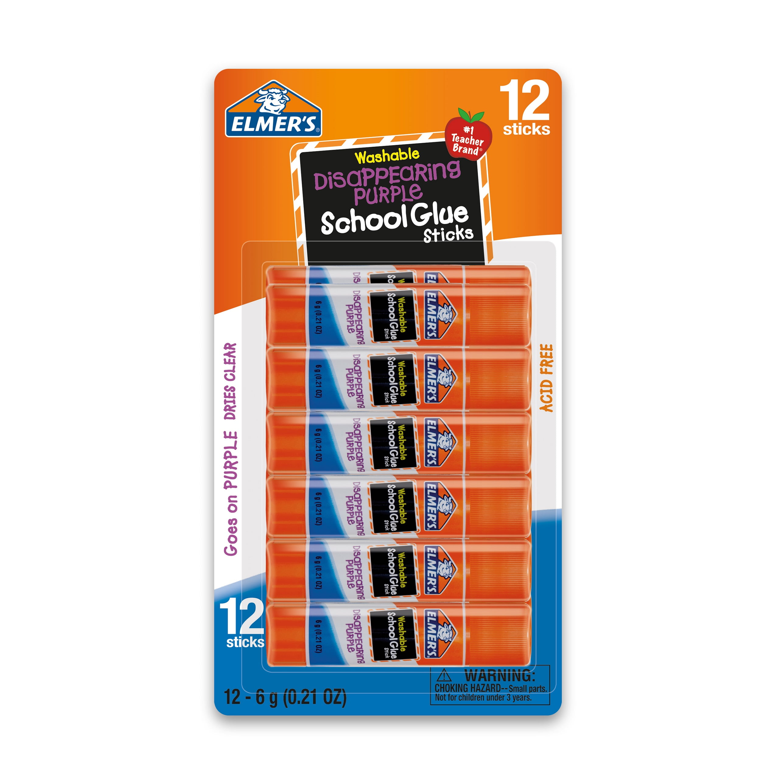 Elmer's Washable School Glue Stick, Disappearing Purple, Pack of 30
