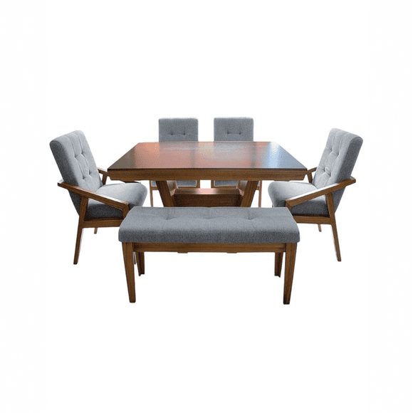 Comedor gris para 6 personas de madera de parota