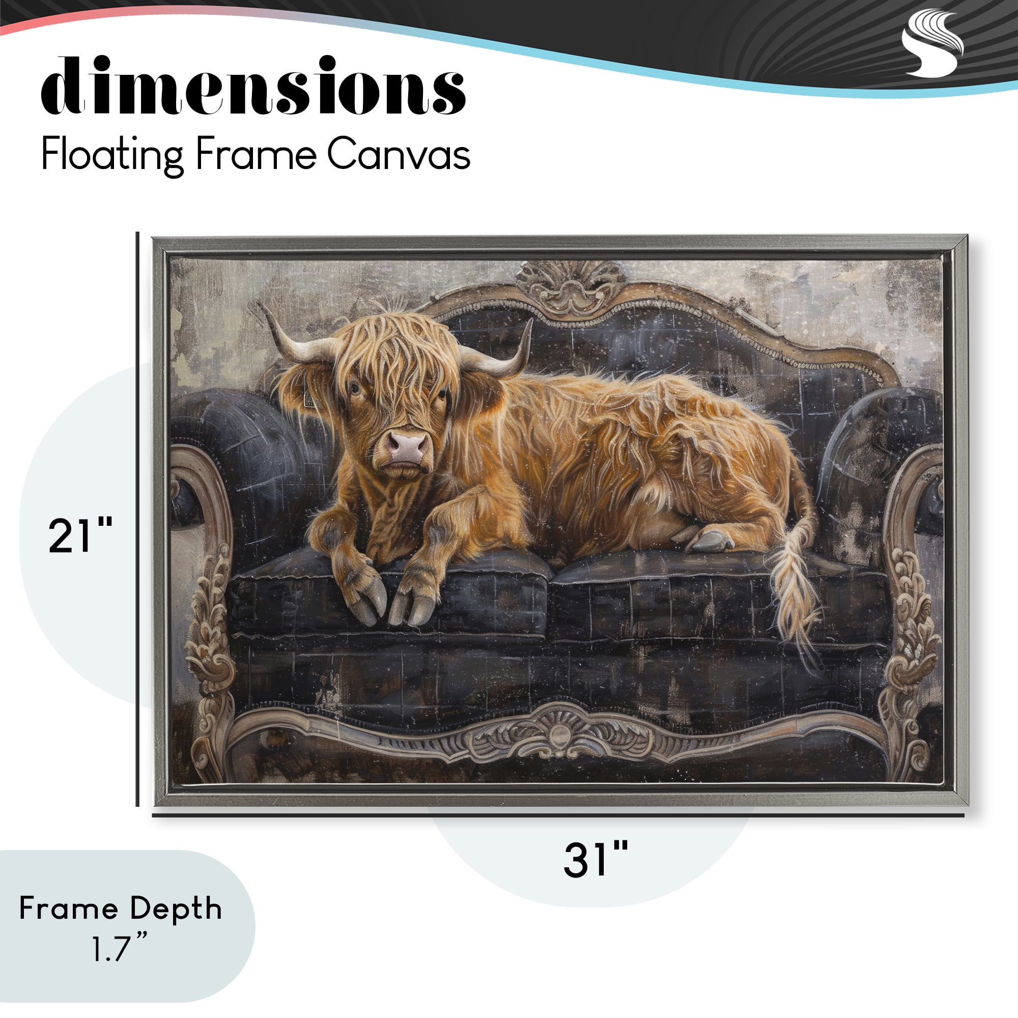 Stupell Industries Cozy Couch Highland Cow Gray Framed Floater Canvas Wall Art, design by Tina LeCour