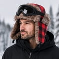 thumbnail image 6 of TKKCS Unisex Winter Plaid Trapper Hat with Matching Goggles Windproof Warm Faux Fur Ear Flaps Ski Hat Red Free Size, 6 of 6