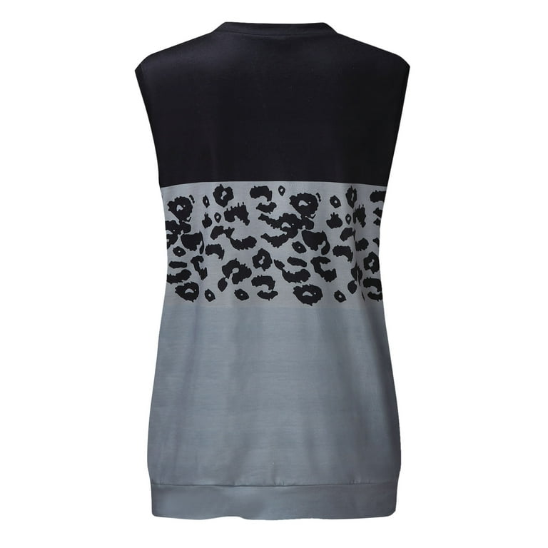 Cathalem Womens Active Women Top Shirt Sleeveless O-neck Leopard Print Tops  T Shirts Womens Shirt Grey X-Large 