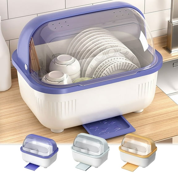 Cutlery Storage Box under $5! kkbbma Stackable Dish Storage Box, Large Capacity Cutlery Organizer with Lid for Kitchen, Picnic, Plastic Container for Plates and Bowls, 35x28cm