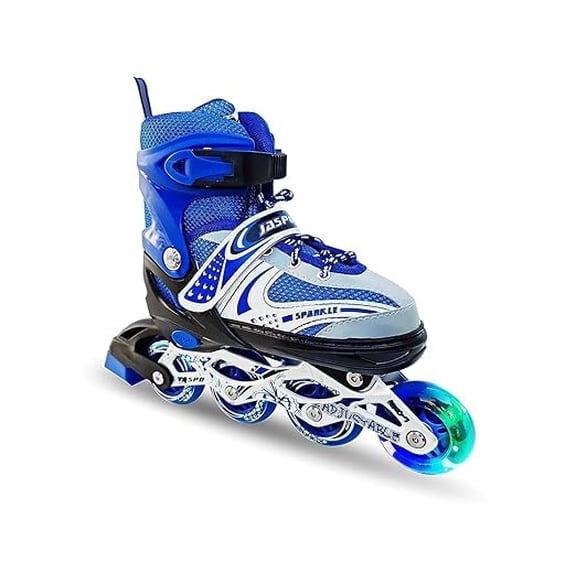 New Inline Skates, Adjustable Inline Roller Skates For Boys Kids & Girls, 7 To 14 Years Unisex Outdoor Skating Shoes Roller Blades With Led Flash Lights Featuring Wheels (Skat4wheelblue)