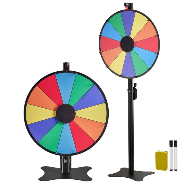 KFFKFF Roue de Prix Tournante 24 Pouces, Roue Tournante 12 Compartiments avec Support, Hauteur Réglable Roulette de Fortune avec Effacement à Sec et 2 Marqueurs, 6 Couleurs, Assemblage Facile
