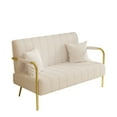 thumbnail image 6 of 59"Beige Teddy Fleece Sofa with Golden Stainless Steel Frame and 2 Throw Pillows, 6 of 7