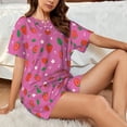 thumbnail image 4 of Sikiie Strawberry Floral Womens Pajama Sets Short Sleeve Top With Pants Sleepwear 2 Piece Lounge SetLarge, 4 of 6