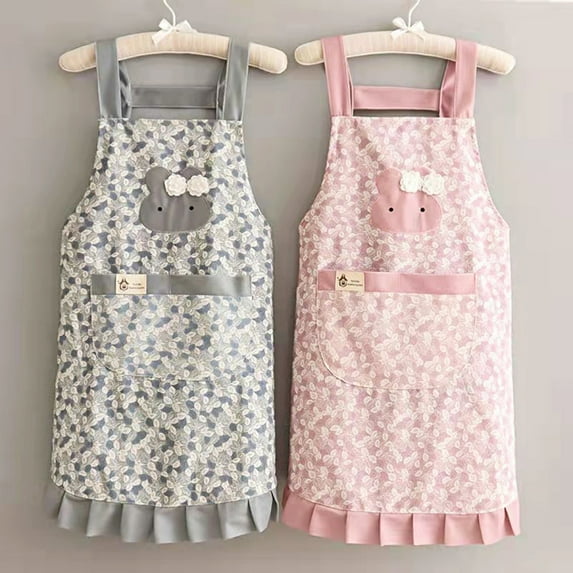 Reheyre Baking Apron with Pocket Sleeveless Breathable Floral Printed Non-pilling Anti-fouling Cooking Apron for Home