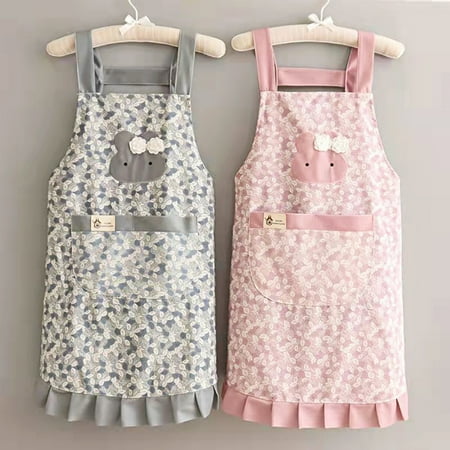 

Fogcroll Baking Apron with Pocket Sleeveless Breathable Floral Printed Non-pilling Anti-fouling Cooking Apron for Home