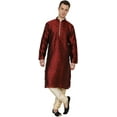 thumbnail image 1 of Royal Kurta Men's Jacquard Silk Printed Kurta Churidar Maroon, 1 of 1