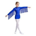 thumbnail image 1 of inlzdz Combinaison de Danse Latine à Franges pour Filles, Manches Longues, Bleu 10, 1 of 7