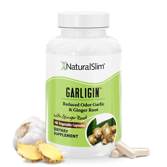 NaturalSlim Garligin® - Garlic Capsules with Ginger Root Extract for Blood & Digestion Support, 100 Capsules