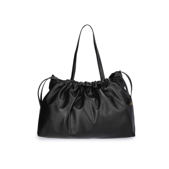 Scoop Women's Faux Leather Oversized Drawstring Pouch Tote, Black