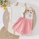 thumbnail image 4 of Odeerbi 1-5 Años Niña Conjunto de Verano Camisetas Con Volantes de Algodón Falda Con Lazo Shorts Conjunto de Dos Piezas Flower, 4 of 9