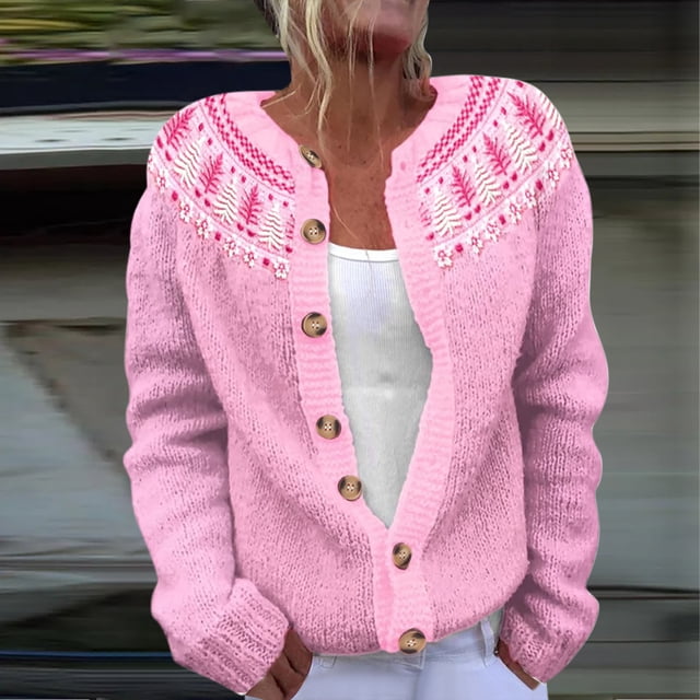 Jsaierl Womens Christmas Cardigan Sweaters Plus Size Dressy Long Sleeve Cute Printed Open Front Button Knit Outwear