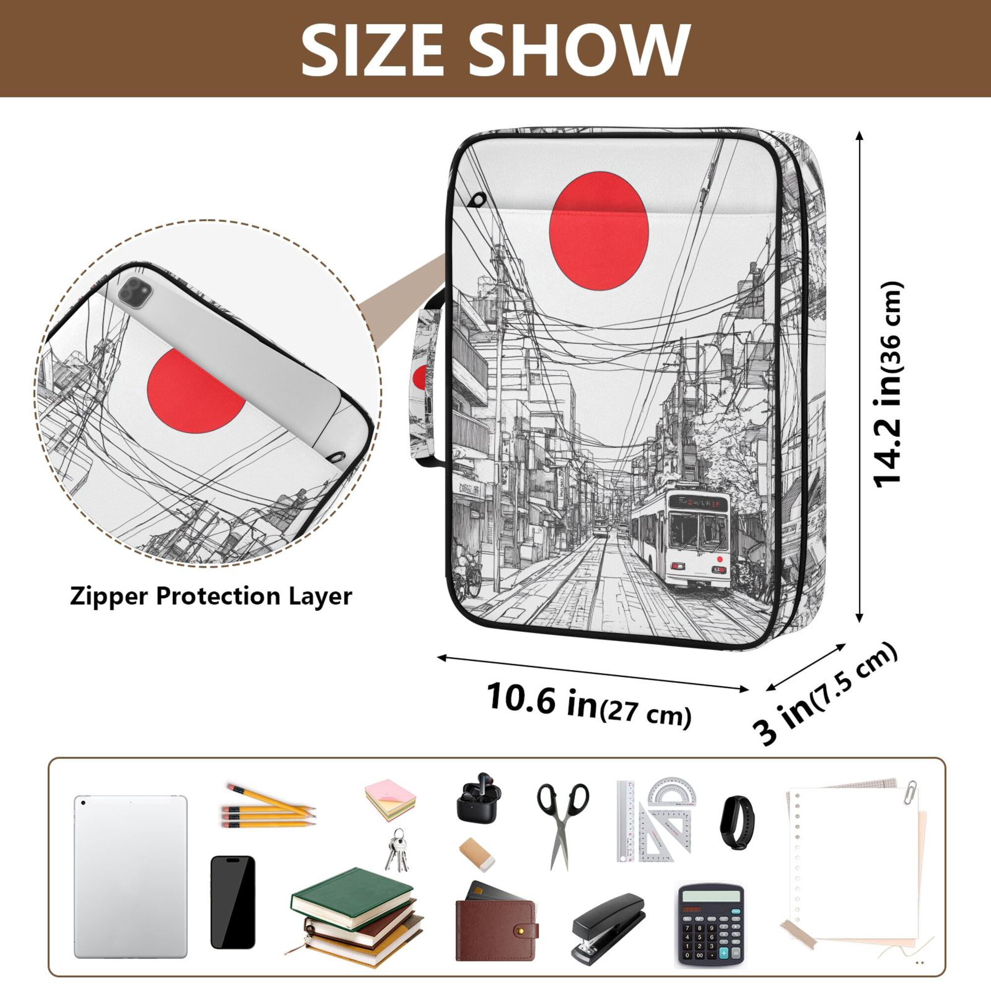 FORMRS Accordion File Folder A4 Size 7-Pocket Expanding Document Organizer Bag with 3 Ring Binder, White Streets