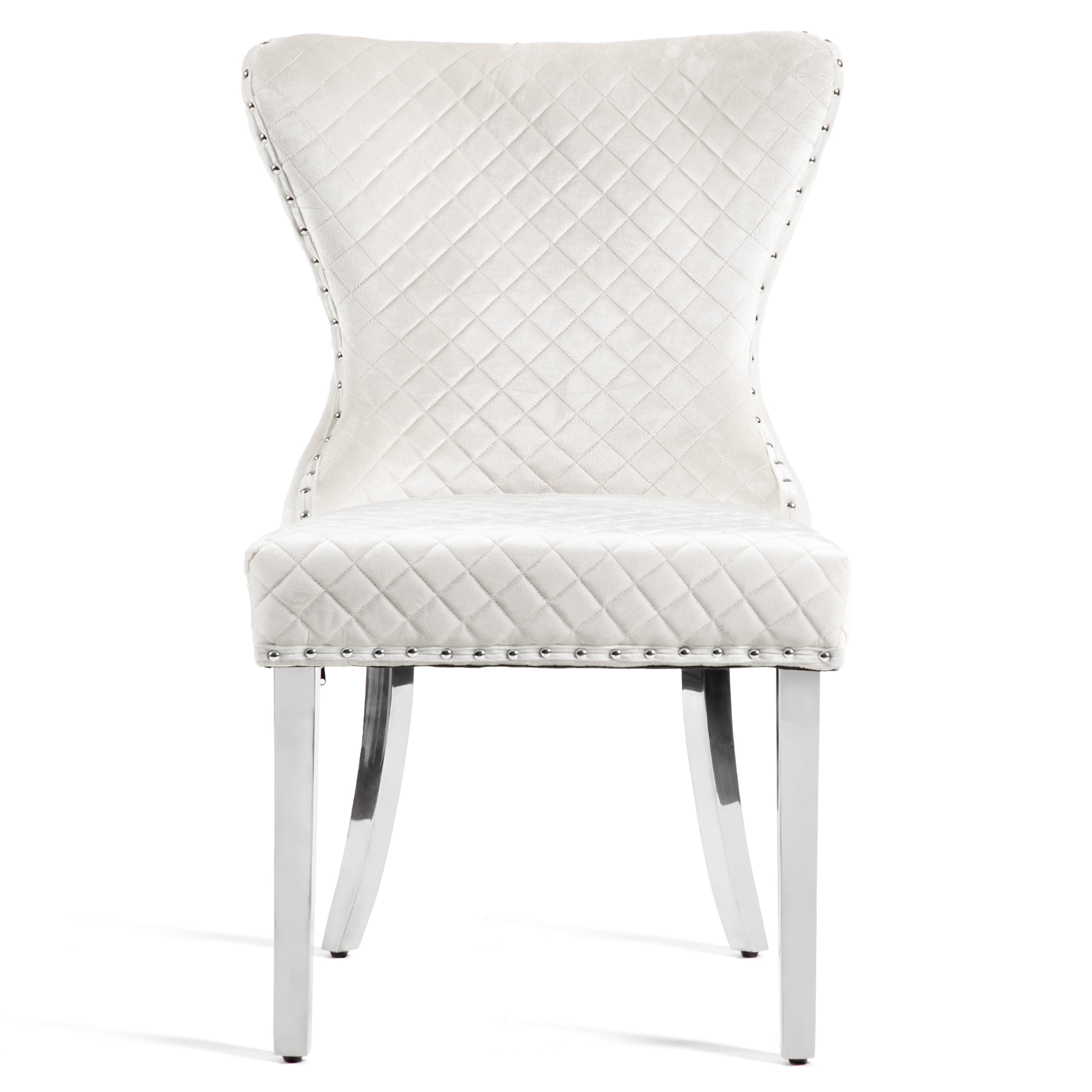 Furniture of America Vera Glam Nailhead Trim Dining Chairs, White and Chrome (Set of 2)