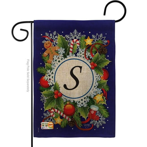 Breeze Decor BD-WT-G-130097-IP-DB-D-US12-BD 13 x 18.5 in. Winter S Initial Burlap Wonderland Impressions Decorative Vertical Double Sided Garden Flag