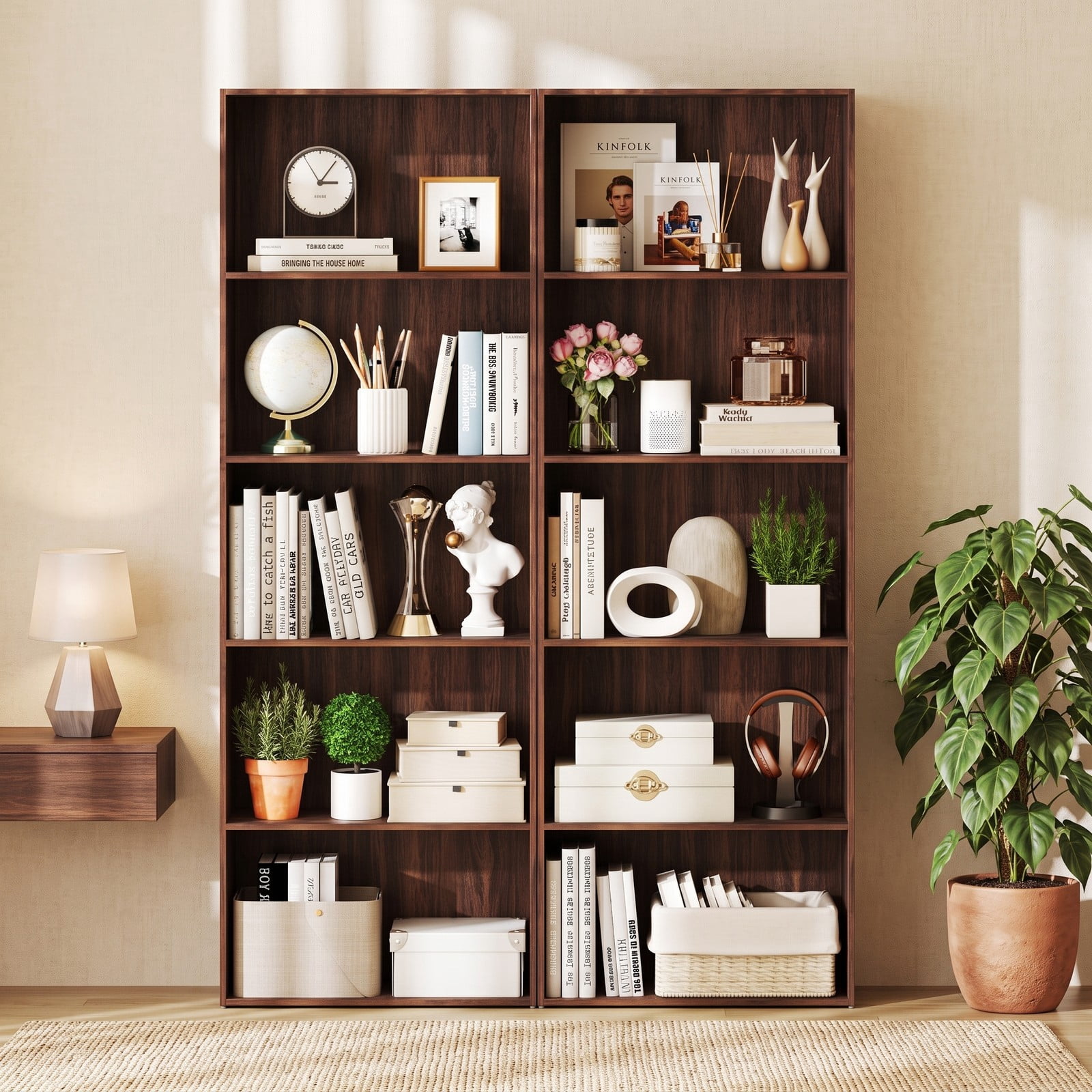 Furnibear 5-Shelf Bookcase, 67 Inch Tall Wood Storage Bookshelf, Modern Multi-Functional Display Cabinet with Anti-Tipping Kit for Home Office, Living Room, Bedroom