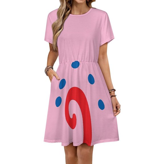 Gary The Snail Loose Pocket Short Sleeve Dress Women Summer Evening Dresses Ladies Sundress