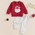 thumbnail image 2 of ASFGIMUJ Toddler Boys Christmas 2 Piece Outfits Santa Embroidery Long Sleeve Pullover Sweatshirts Baby Boy Pants Set, 2 of 8