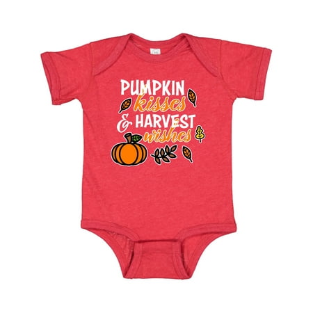

Inktastic Pumpkin Kisses & Harvest Wishes with Pumpkin and Fall Leaves Gift Baby Boy or Baby Girl Bodysuit
