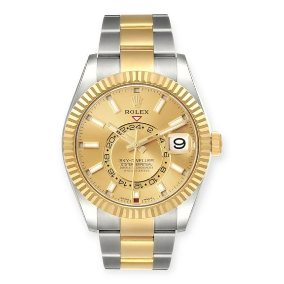 Pre-Owned Rolex Sky Dweller 326933 Steel Yellow Gold Champagne Dial Mens Watch