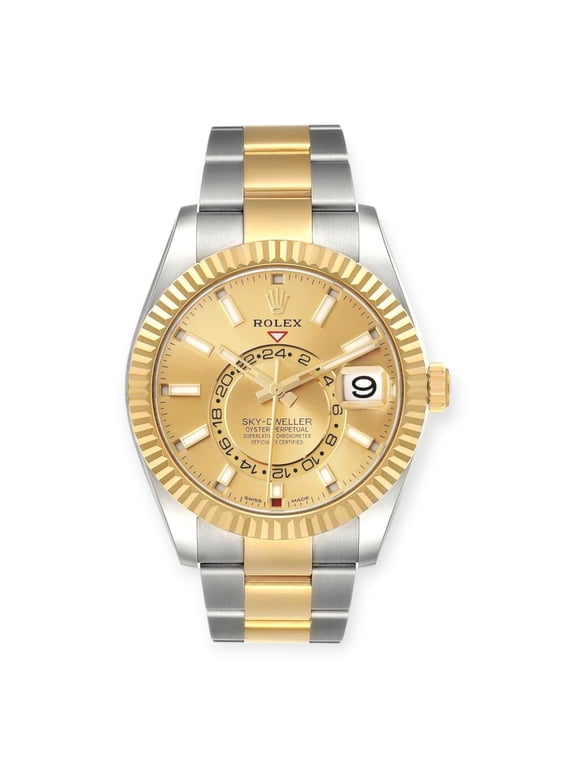 Pre-Owned Rolex 42mm Sky Dweller 326933 Two-Tone 18K Yellow Gold Champagne Dial Oyster Bracelet Mens Watch