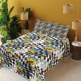 thumbnail image 2 of Ambesonne Emoji Fitted & Top Sheet Set with Sham, Fastest Racer Celebration, Dark Grey Green Mustard, 2 of 5
