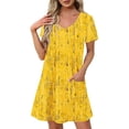 thumbnail image 1 of Pisexur Robes Femmes Belle Robe d'Été pour la Mode Féminine d'Été Imprimé à Manches Courtes Col en V Robe Décontractée Jaune,P, 1 of 7