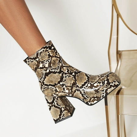 

LnjYIGJ Women s High-Heels Ankle Boots Women s Boots Snake Pattern Foreign Trade Thick High-heel Waterproof Platform Boots