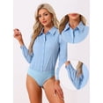 thumbnail image 2 of DARING DIVA Leotard Shirt Collared Button Down Long Sleeves Bodysuit M Light Blue, 2 of 6