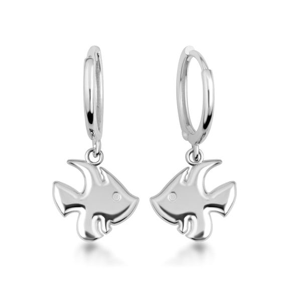 .925 Sterling Silver Fish Drop Huggie Hoop Earrings