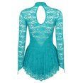 thumbnail image 2 of YONGHS Women's Floral Lace Ballet Dance Skirted Leotard Long Sleeve Figure Ice Skating Dress Teal Large, 2 of 7