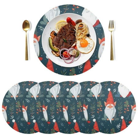 

joogoo Christmas Gnome Leaves Round Plate Mats for Dining Table Placemat Set of 6 Holiday Decoration
