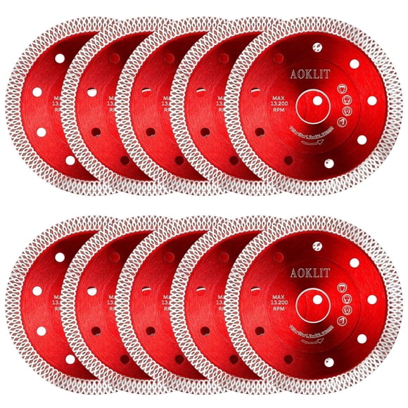 AOKLIT 10 Pcs Diamond Saw Blades, 4-1/2 Inch Super Thin Tile Blade, Diamond Blade for Angle Grinder Cutting Porcelain Tile Granite Marbles