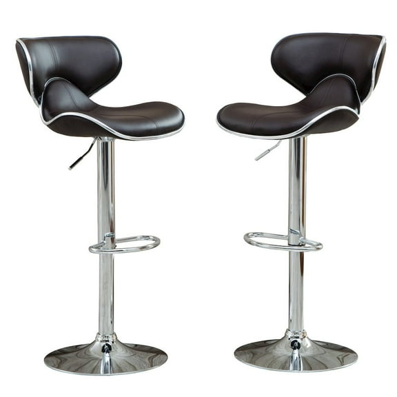 Roundhill Masaccio Cushioned Leatherette Upholstery Airlift Adjustable Swivel Barstool with Chrome Base, Set of 2, Multiple Colors Available