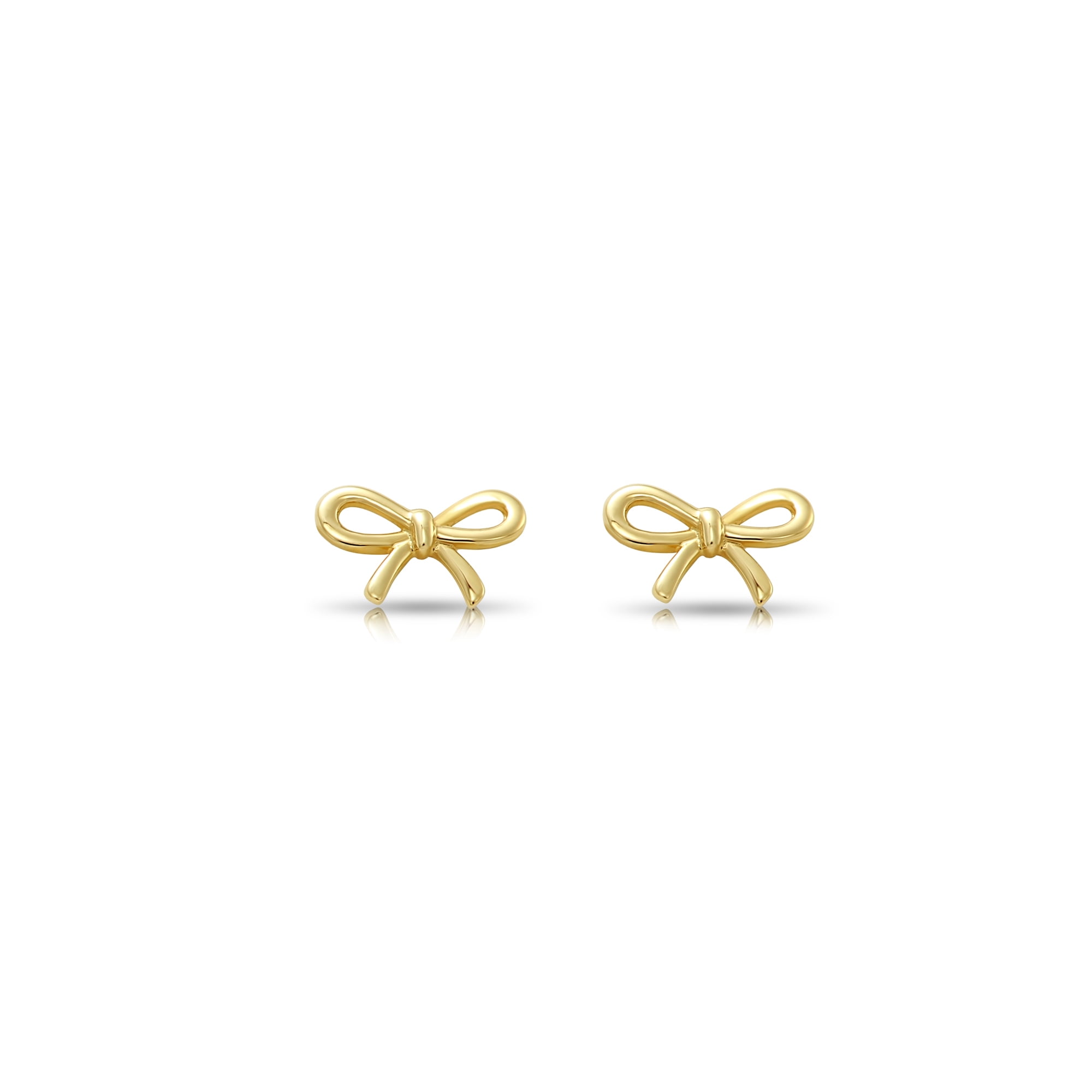 Tilo Jewelry 14K Yellow Gold Ribbon Bow Stud Post Earrings with Secure Screw-Backs | 6MM | Dainty Everyday Earrings for Women & Unisex