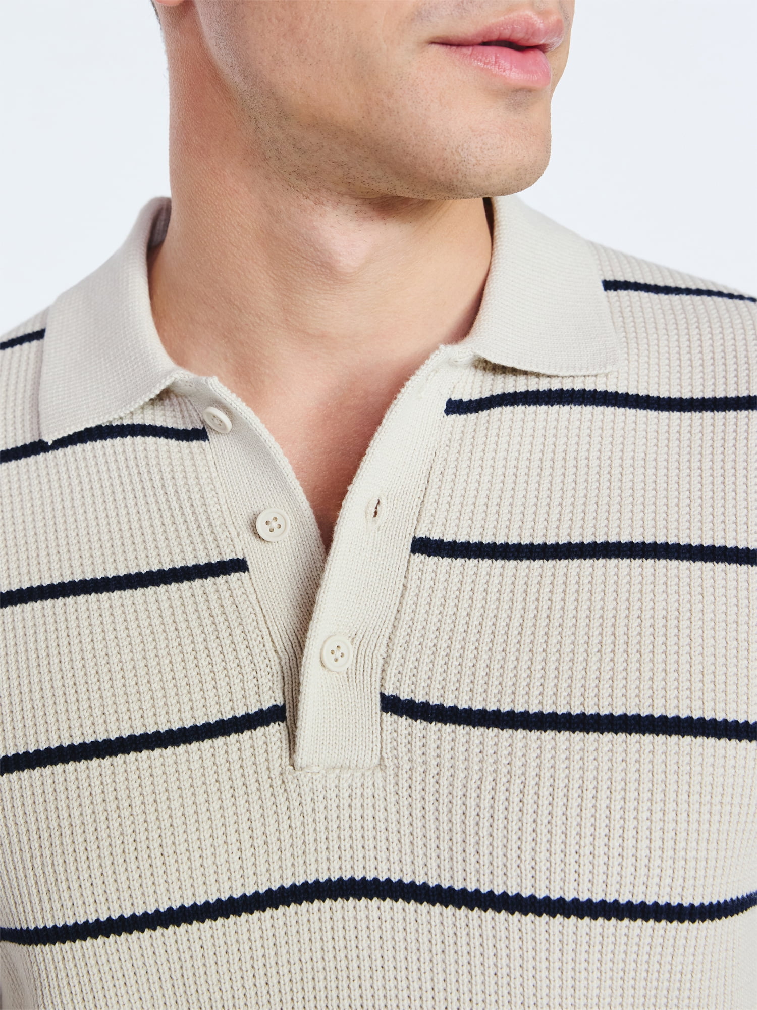 Free Assembly Men's Textured Stripe Polo Sweater with Short Sleeves, Sizes S-3XL