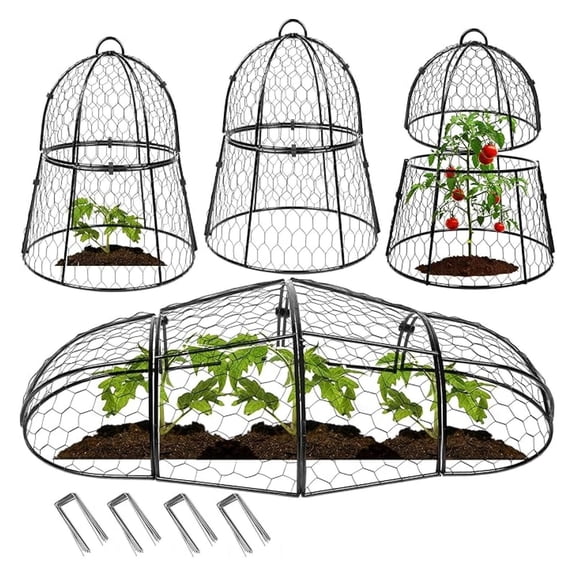 4 PCS Garden Cloches for Plants - Chicken Wire Plant Protectors from Animals, Outdoor Plant Cages to Keep Squirrels, Rabbits & Out of Vegetable - DIY in 5 Forms - Sturdy Anti-Rust Dome