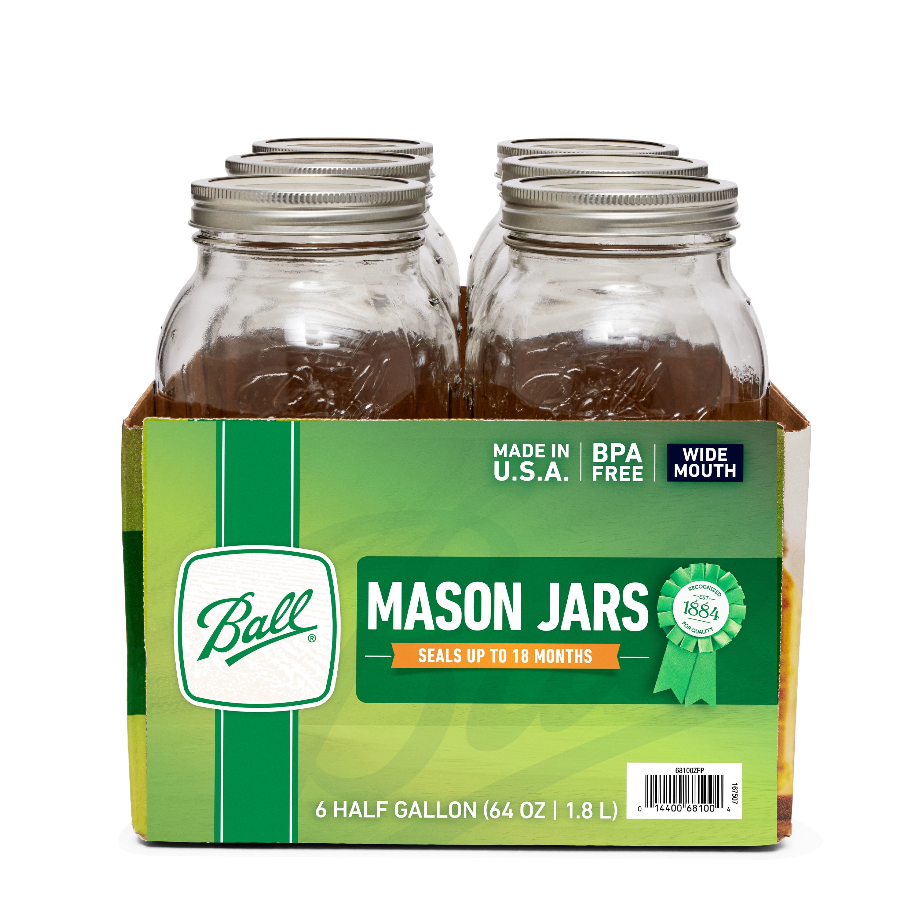 GLING [1 Count 64 oz. Wide-Mouth Glass Mason Jars with Metal Airtight Lids  and Bands 2 Quart Large For Preserving, & Meal Prep