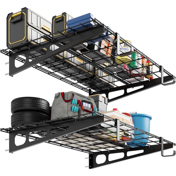Telyswee 2 Pack Garage Storage Rack, Heavy-Duty Garage Wall Shelves, Wall Mounted Storage Shelves, Large Capacity Garage Storage Rack Shelves, Garage Wall Shelving, for Shop, Shed